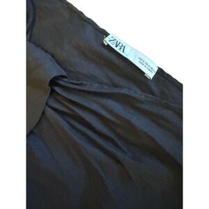 Zara‎ One Shoulder Top Long Sleeve Ruched Black Blouse Size M